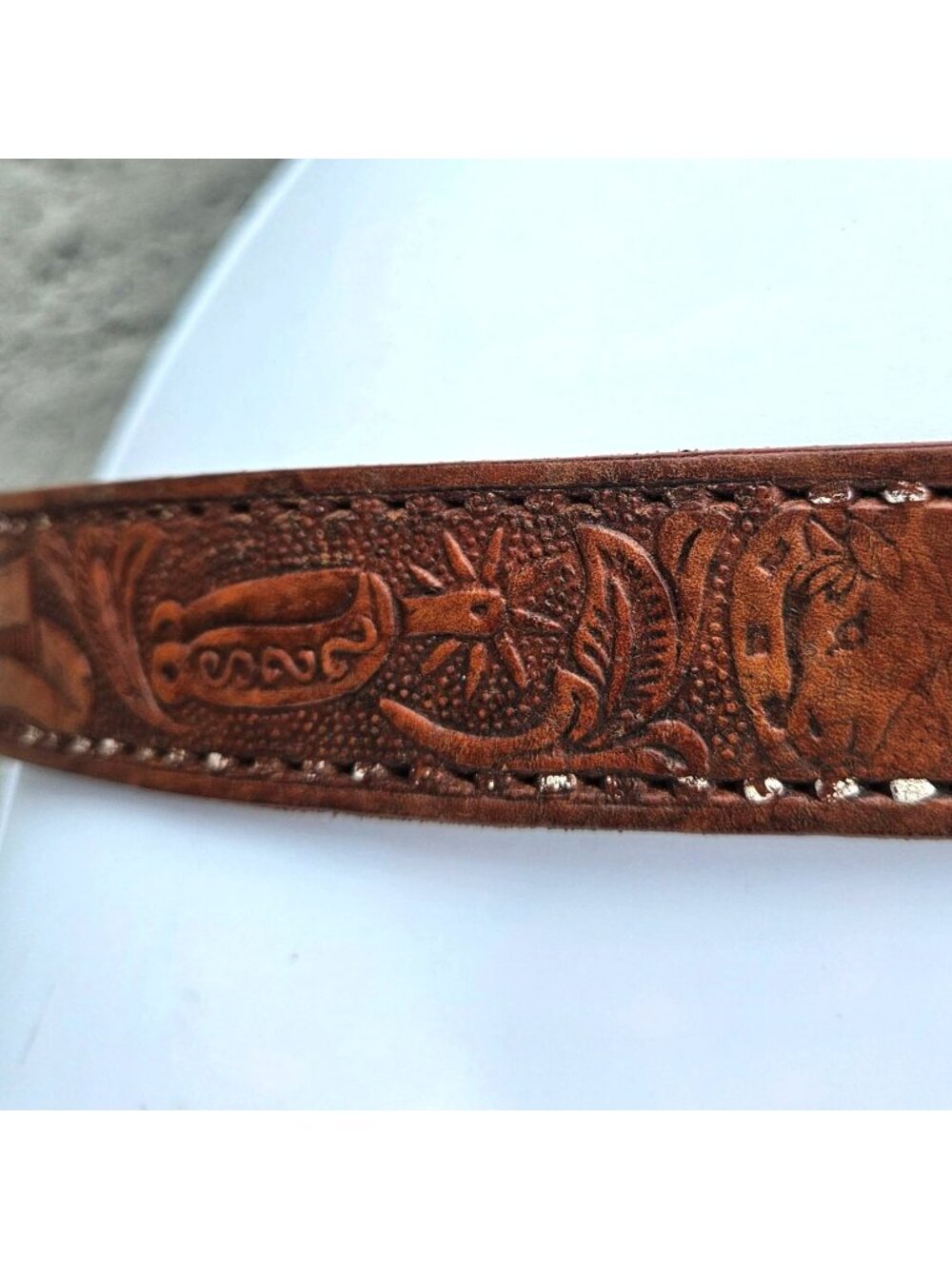 Vintage Mexican Hand Tooled Leather Belt JUAN Hecho en Mexico Western S/30 - Picture 11 of 16